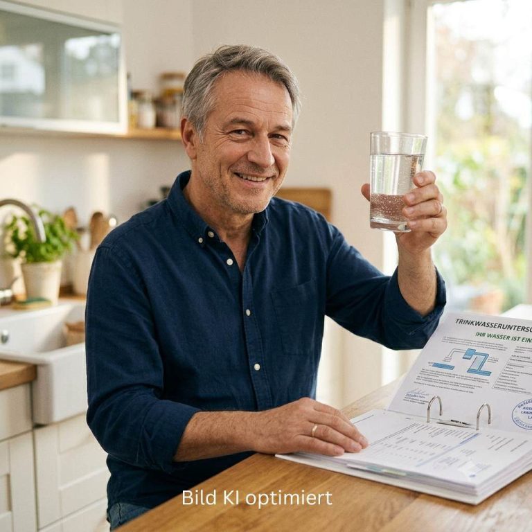 Trinkwassertest Österreich Mann hat Trinkwassertest durchführen lassen und hebt ein Glas
